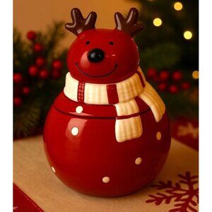 Thompson Ferrier Reindeer Christmas Holiday Ceramic Scented Candle Jar w/Lid
